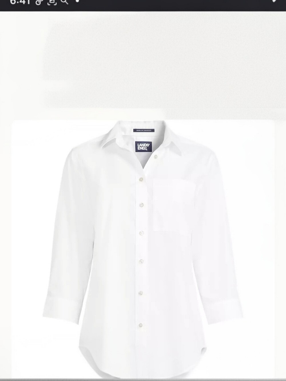 Lands' End White No Iron Supima Cotton 3/4 Sleeve Tunic Blouse 20W